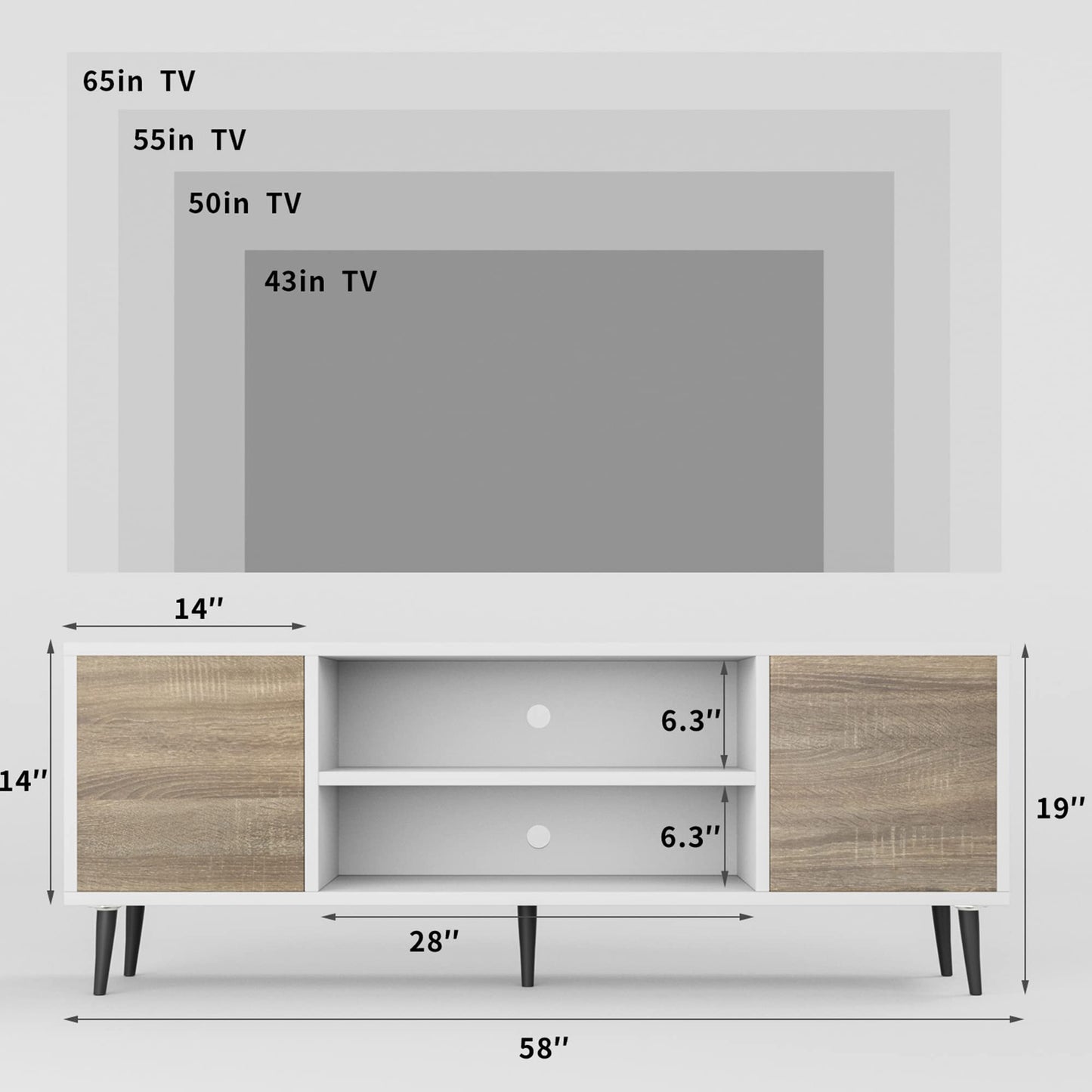 JUMMICO TV Stand for 65 Inch TV, Modern Entertainment Center with Storage Cabinet and Open Shelves, TV Console Table Media Cabinet for Living Room, Bedroom and Office (Oak)