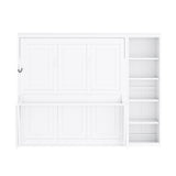 Queen Murphy Bed with Desk and Storage Shelves,Wood Hideaway Murphy Wall Bed with Storage Bookcase for Adults (White) MERITLINE