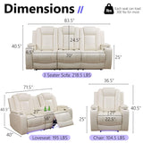 Anthato Power Recliner Sofa Set, Living Room Furniture Sets, Cream White Leather Reclining Sofa Set, Recliner Couch Loveseat and Chair with Storage/Cup Holders/Charging Port for Home Theater/Office Anthato