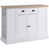 HOMCOM Fluted-Style Wooden Kitchen Island, Storage Cabinet w/Drawer, Open Shelving, and Interior Shelving for Dining Room, White HOMCOM