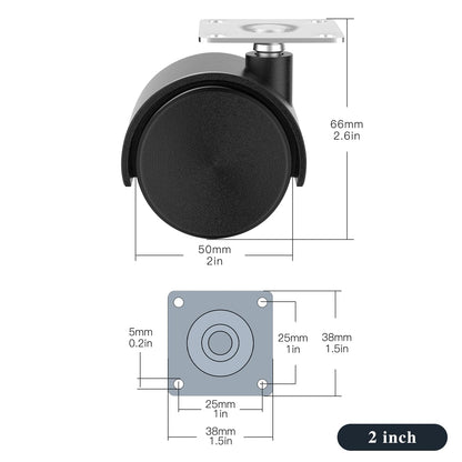 2 Inch Casters Set of 4, Plastic Wheels for Furniture, Plate Swivel Nylon Castor Wheels for Carts, Furniture, Planter, Baby Bed, Kitchen, Drawers, Cabinet, Table (with Stainless Steel Screws)