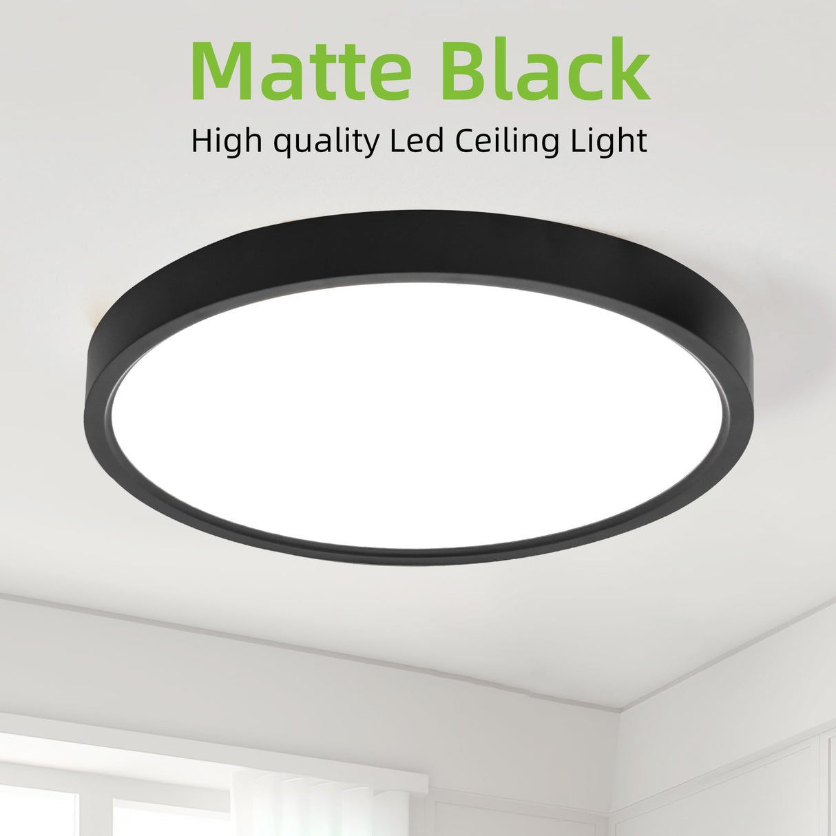 hykolity 12 Inch Selectable CCT LED Round Flat Panel Light, 24W 3000K/4000K/5000K, Edge-Lit Flush Mount Ceiling Light Fixture for Kitchen, Bedroom, Laundry and Closet Room，Black hykolity