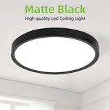 hykolity 12 Inch Selectable CCT LED Round Flat Panel Light, 24W 3000K/4000K/5000K, Edge-Lit Flush Mount Ceiling Light Fixture for Kitchen, Bedroom, Laundry and Closet Room，Black hykolity