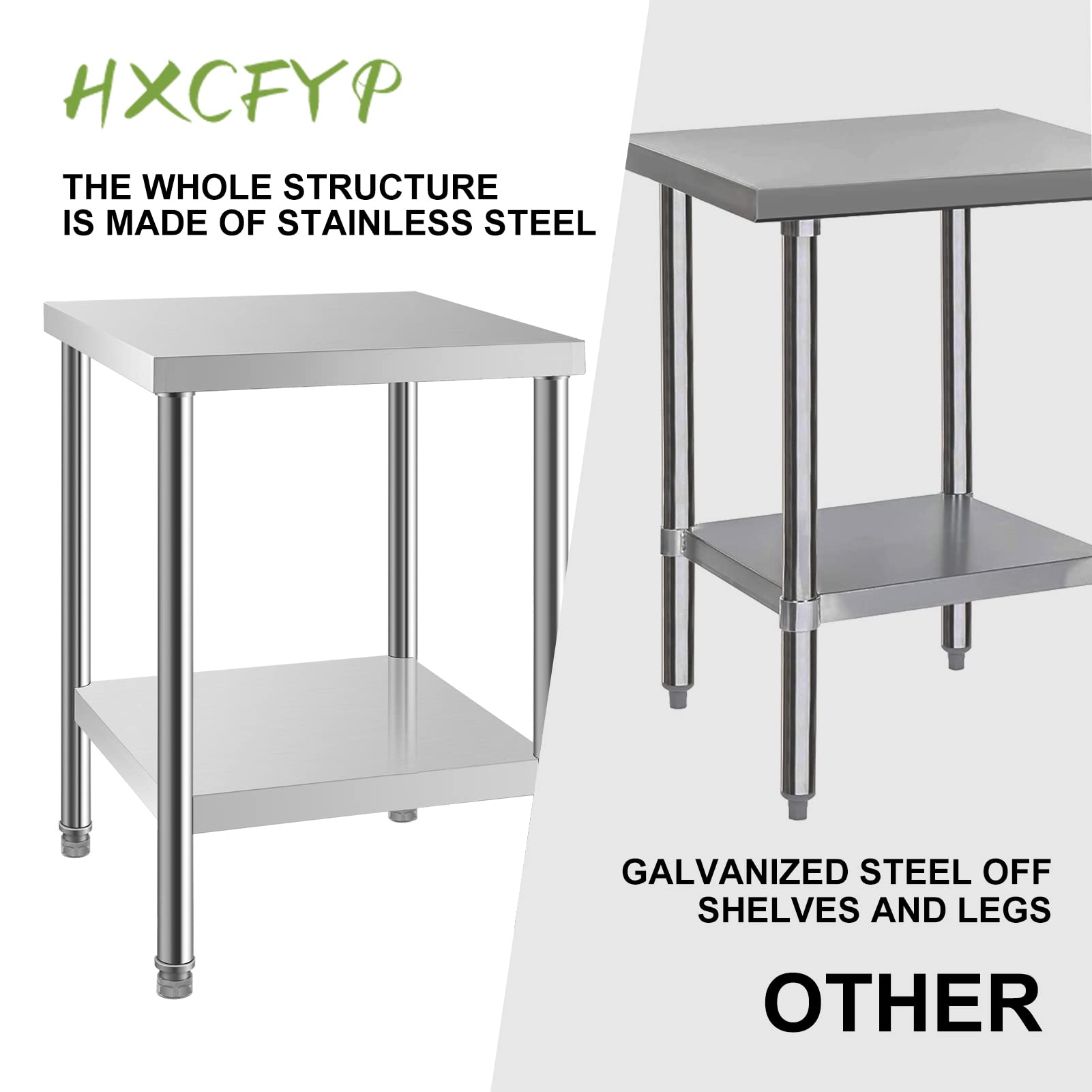 HXCFYP Stainless Steel Table for Prep & Work 24 x 18 Inches, NSF Commercial Heavy Duty Food Prep Worktable with Undershelf for Restaurant, Home and Hotel Christmas Preparation Table - WoodArtSupply