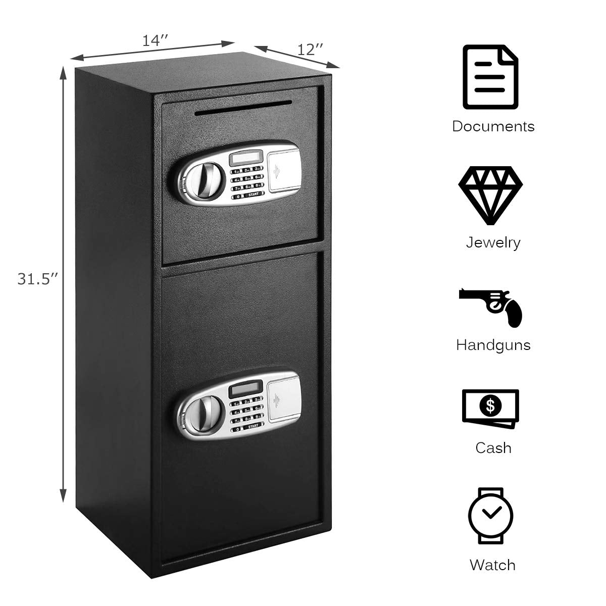 S AFSTAR Digital Safe Box, Double Door Security Depository Drop Box, Drop Slot Safes with Separate Keypad and Emergency Keys for Gun Cash Jewelry Document, 14 x 12 x 31.5 Inches, Black S AFSTAR
