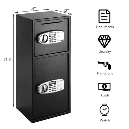 S AFSTAR Digital Safe Box, Double Door Security Depository Drop Box, Drop Slot Safes with Separate Keypad and Emergency Keys for Gun Cash Jewelry Document, 14 x 12 x 31.5 Inches, Black