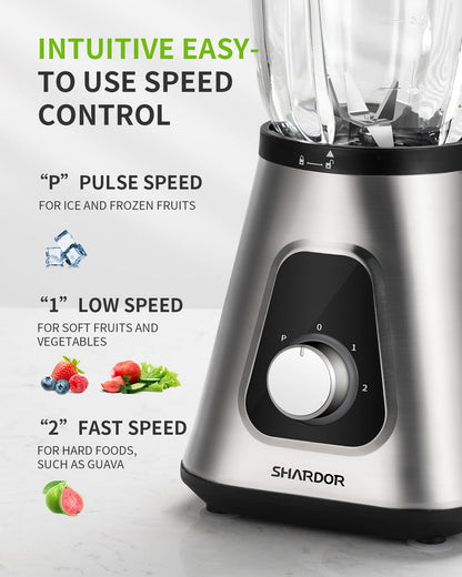 SHARDOR 1200W Blender for Shakes and Smoothies, 52 Oz Countertop Blender & 22 Oz Personal Blender Combo, 3 Adjustable Speed for Frozen Fruit Drinks, Smoothies, Sauces, Large Capacity