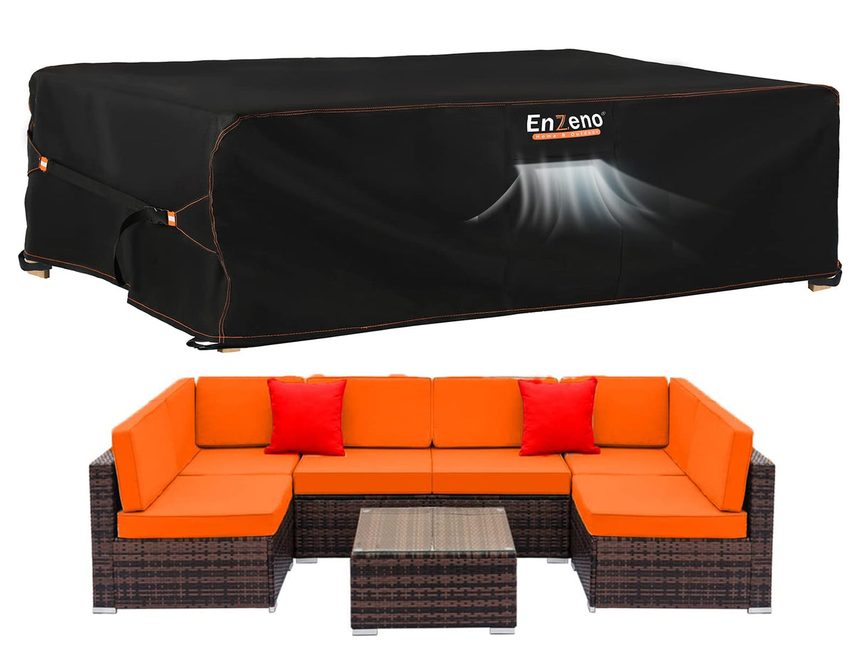 Enzeno Patio Furniture Set Cover, Outdoor Sectional Sofa Couch Set Covers Waterproof, Garden Dining Table Chair Set Cover Outside Rectangular Heavy Duty Weatherproof 126" L x 63" W x 28" H Black… Enzeno
