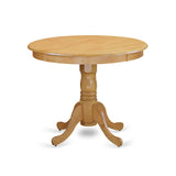 East West Furniture ANNO5-OAK-W 5 Piece Room Furniture Set Includes a Round Dining Table with Pedestal and 4 Wood Seat Chairs, 36x36 Inch East West Furniture