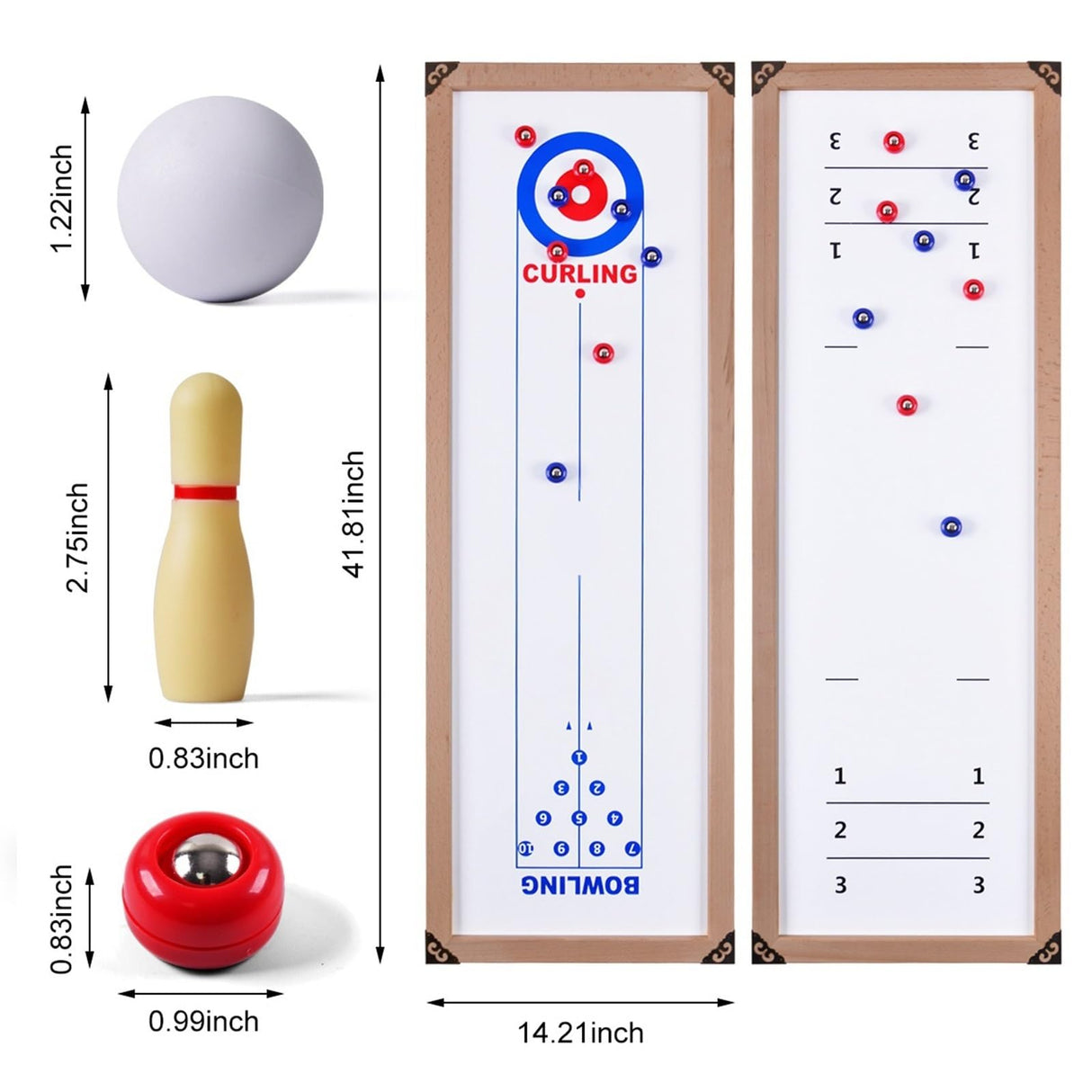 3-in-1 Wood Shuffleboard, Tabletop Curling Game Board Set with 8 Rollers, Portable Mini Tabletop Games for Kids and Adults QCHIAN