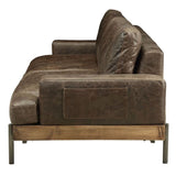 Acme Silchester Leather Sofa in Oak and Distress Chocolate Acme