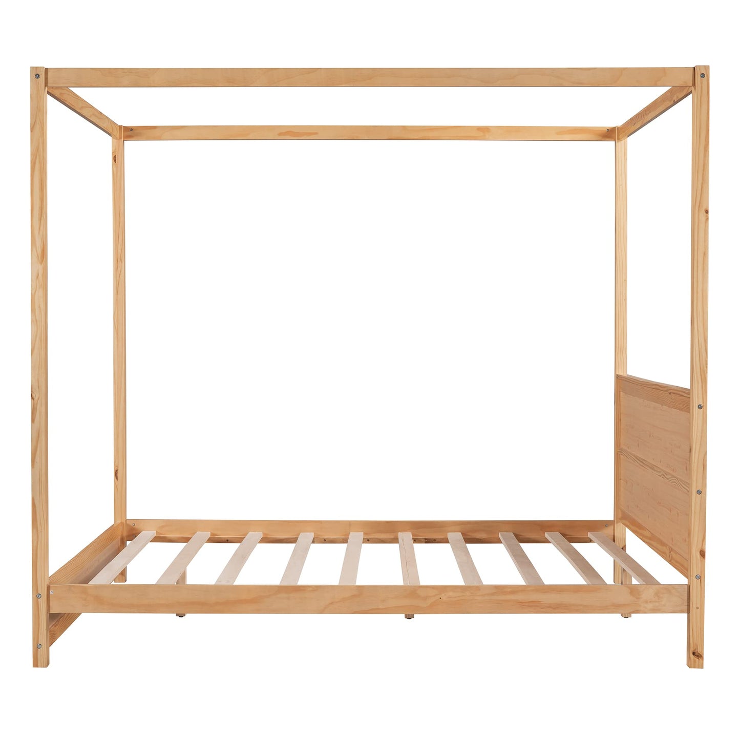 Bellemave Canopy Bed Frame Queen Wood 4-Poster Panel Beds Modern Size Platform with Headboard, No Box Spring Needed, Natural