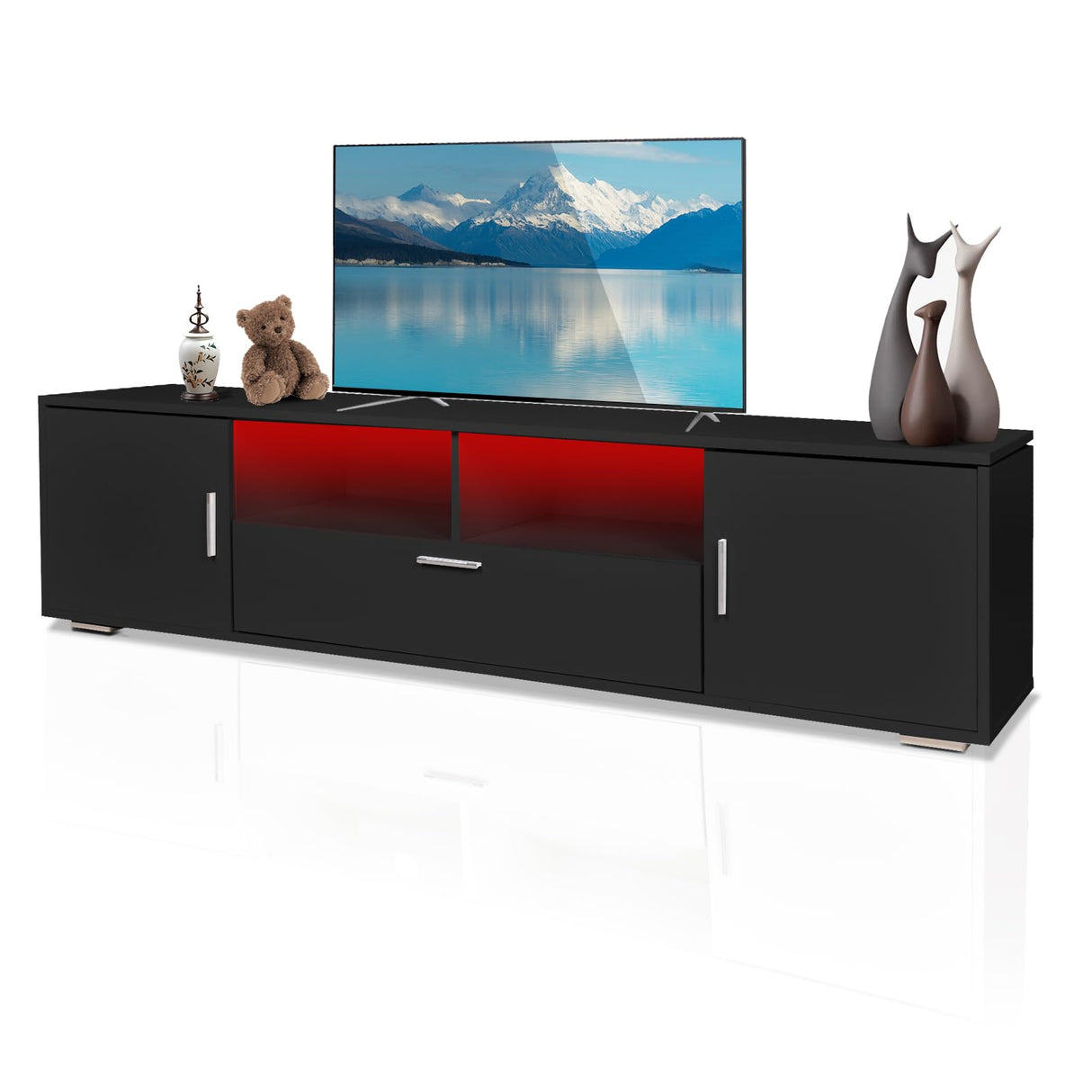 HOUAGI Tv Stand for 65 inch Tv,Black Entertainment Center with Storage Cabinet,Modern TV Stands for Living Room and Bedroom(Black) HOUAGI