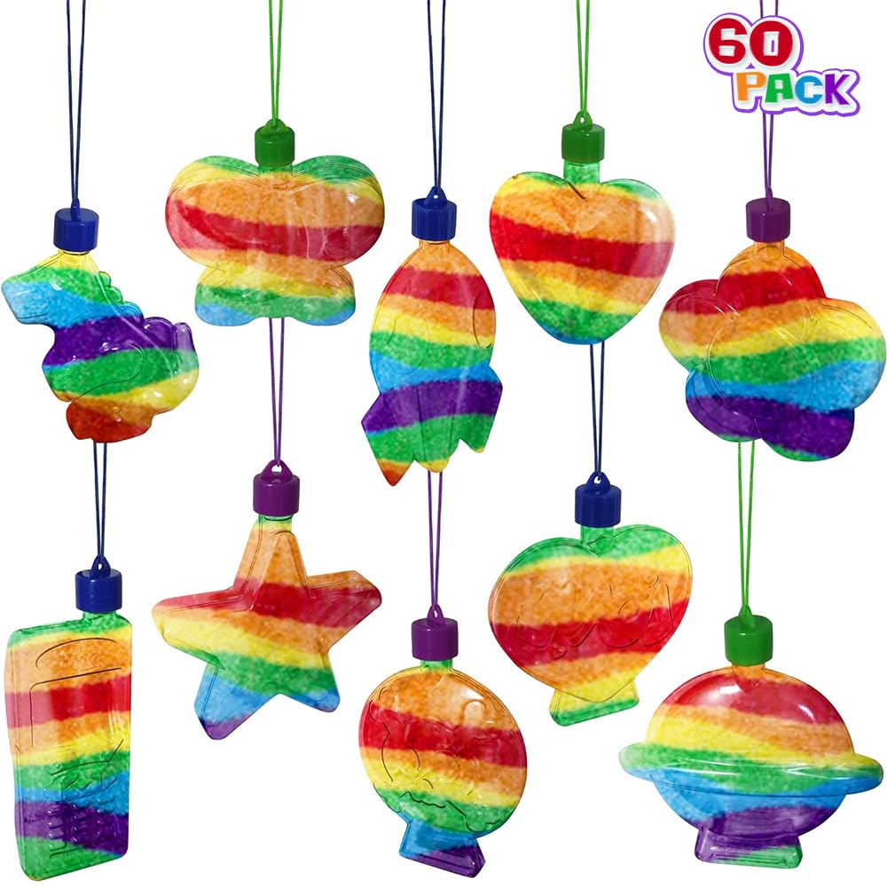 ArtCreativity Sand Art Bottle Necklaces Assortment for Kids, Bulk Pack of 60, Collection of Sand Art Craft Bottle Necklaces, Fun Party Supplies & Favors for Boys and Girls - Sand Sold Separately ArtCreativity