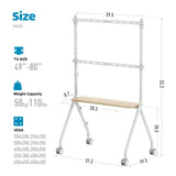 ECOTINY Easel Rolling TV Stand for 49-80 Inch TV Screen up to 110 LBS, Portable TV Stand with Wheels, Height Adjustable TV Stand Cart for Business, Office, School, Home, White ECOTINY