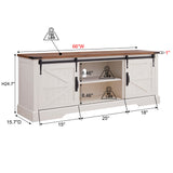OKD Farmhouse TV Stand for 75 Inch TV with Sliding Barn Door, Rustic Wood Entertainment Center Large Media Console Cabinet Long Television Stands for 70 Inch TVs, Antique White OKD