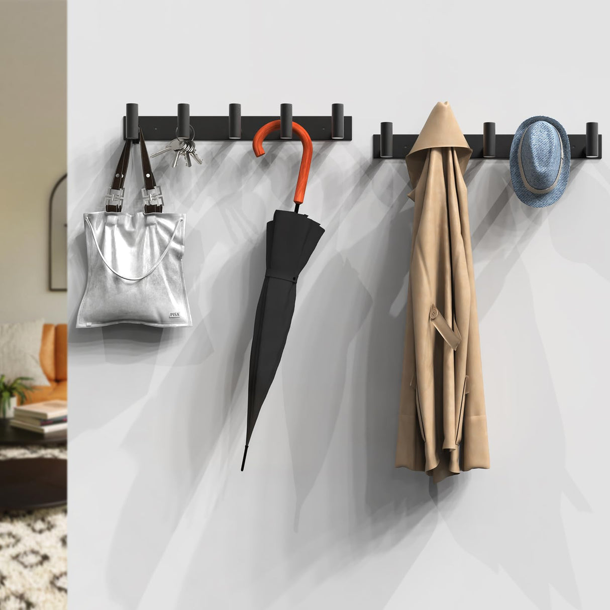 VAEHOLD Black Hat and Coat Wall Mount Rack 5 Hooks for Robes, Bags, Keys, and Towels Bathroom Towel Hanger Organizer (1 Pack) VAEHOLD