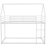 Merax Modern Heavy Metal House Low Bunk Bed Twin Over Twin, Montessori Floor Bunk Bed Frame with Full-Length Guardrail/No Box Spring Needed White Merax
