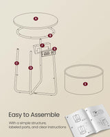 VASAGLE Side Table with Charging Station, Round End Table, Nightstand with Power Outlets, USB Ports, Fabric Basket, Living Room, Bedroom, Modern, Cream White ULET228N01 VASAGLE