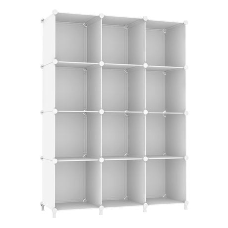 AWTATOS Cube Storage Organizer Storage 12 Cube Bookshelf DIY Plastic Closet Clothes Storage Shelves with Wooden Mallet, Stackable Storage Solution for Home, Bedroom, White AWTATOS