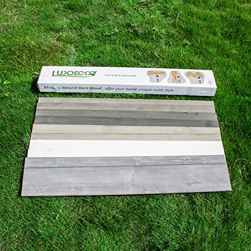 Luxdecor Real Wood Wall Planks for Wall- White Shiplap Boards 5" Peel and Stick Shiplap Boards 10 Pieces Wall Shiplap Planks Board 12.5 Sq Ft Luxdecor