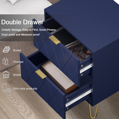 Anbuy Bedroom Sets Navy Blue Sets 3Pcs Large 6 Drawer Dresser and Night Stand Sets for Bedroom, Two Drawers Nightstand Set of 2 & 6 Drawer Dresser Combo 3 Pieces (Navy Blue) Anbuy