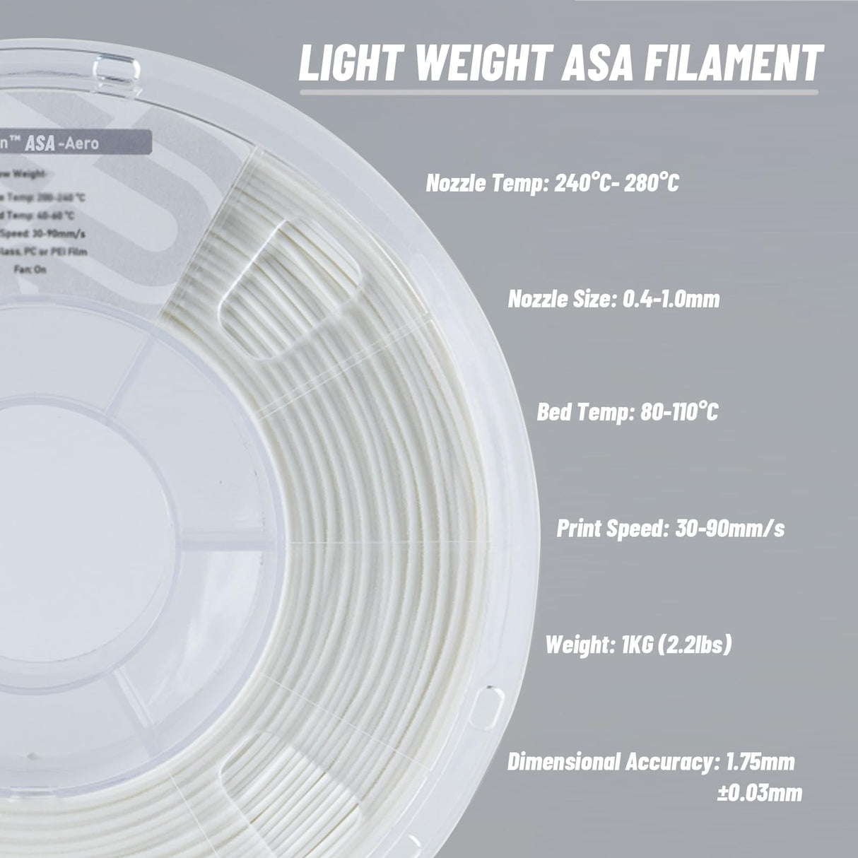 LW ASA Filament 1.75mm, Low Density ASA Filament 1kg Spool, Black Filament, UV and Heat Resistant, Foaming ASA Filament for 3D Printers 3D Printed Airplane (Black) Spriour