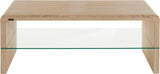 REN HOME Maja Wood Coffee Table with Glass Shelf, Natural Oak REN HOME