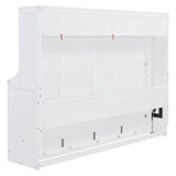 Save Space Folding Wall Bed with Desk, Queen Size Wood Hideaway Bed with Hydraulic Lift Design for Small Space Bedroom Guest Room, White MaiDeHaoo