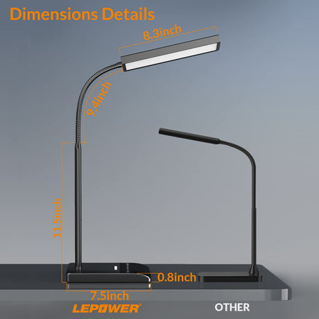 LEPOWER Desk Lamp, 800LM LED Desk Lamp for Home Office, 12W Reading Lamp for Desk, Eye-Caring Light, Touch Table Lamp, Gooseneck Lamp, 50 Lighting Modes, Bright Desk Lamps for Bedroom, Study (Black) LEPOWER