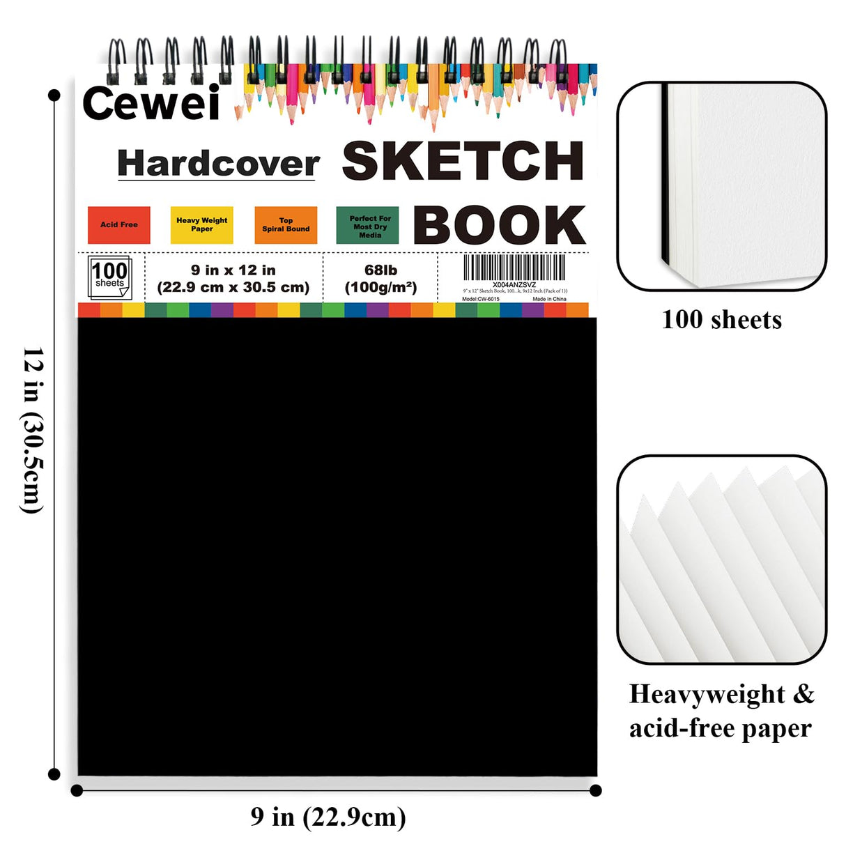 9" x 12" Sketch Book, Top Spiral Sketchbook, 100 Sheets Sketch Pad, (68 lb/100 GSM) Drawing Paper Pad, Drawing Notebook for Kids, Artist Sketchbook for Drawing, Illustration, Classroom Must Haves. Cewei
