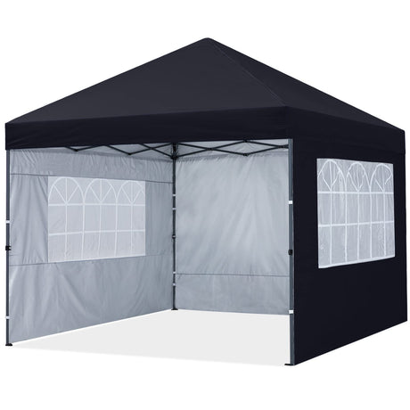 MASTERCANOPY Pop Up Canopy Tent 10x10 with Church Window Sidewalls（10x10,Black） MASTERCANOPY