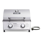 Monument Grills Tabletop Propane Gas Grill for Outdoor Portable Camping Cooking with Travel Locks, Stainless Steel High Lid, and Built in Thermometer Monument Grills