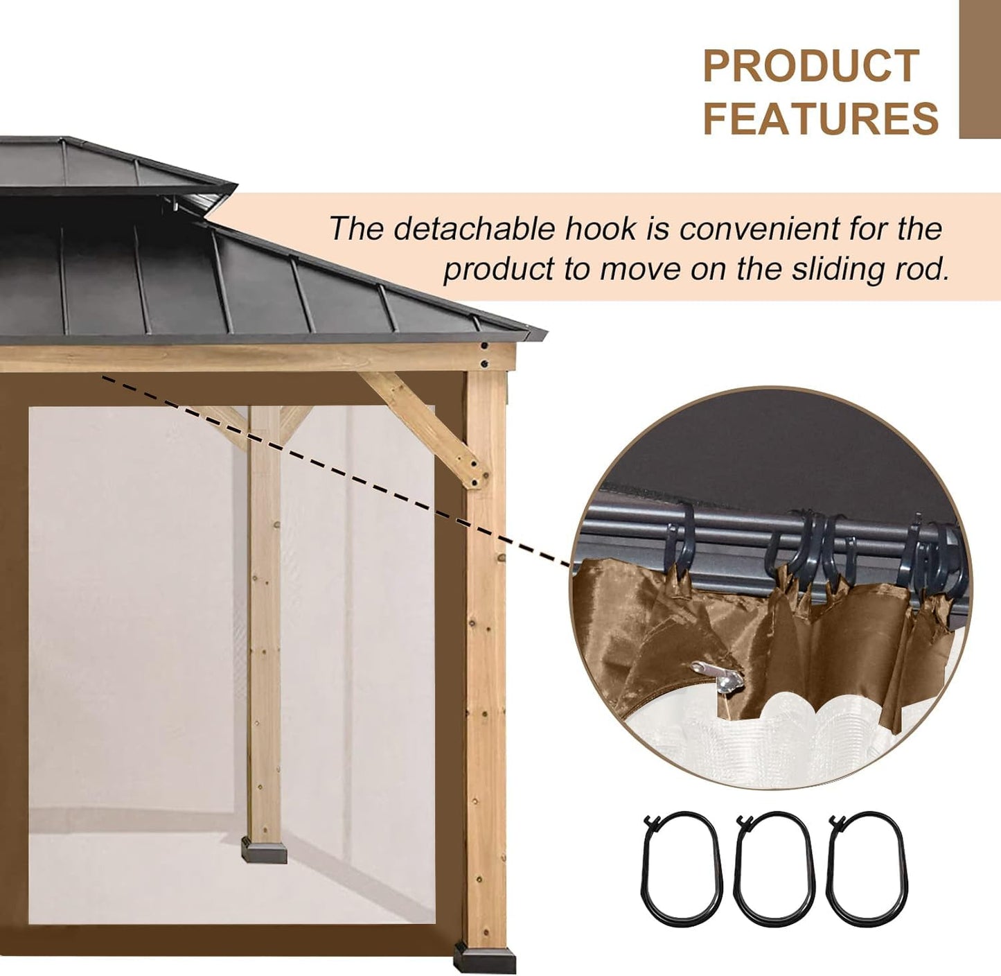 10' x 12' Gazebo Replacement Mosquito Netting, Gazebo Universal Netting Outdoor, 4-Panel Screen Walls Privacy Curtain for Outdoor Patio with Zipper (Brown)