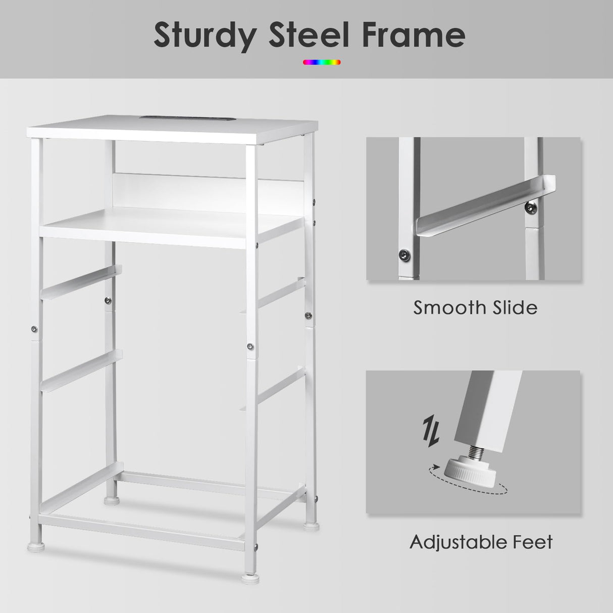 Yetom Nightstand with Charging Station Set of 2, LED Night Stand with3 Fabric Drawers, Side Table with Open Shelf, End Table with Steel Frame, 3 Drawer Dresser for Bedroom, White YeTom