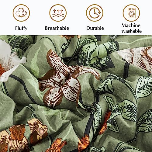 CASAAGUSTO King Size Comforter Set - 7 Pieces Green Floral Bedding Sets, King Bed in a Bag with Botanical Butterfly Comforter, Sheets, Pillowcases & Shams for All Seasons CASAAGUSTO