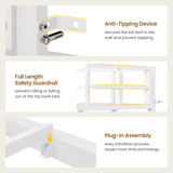 VIAGDO Bunk Bed Twin Over Twin with Charging Station and LED Lights, Heavy Duty Metal Bunk Bed with Desk and 3 Storage Drawers, Utility Storage Shelf and Boxes, No Box Spring Needed, White VIAGDO