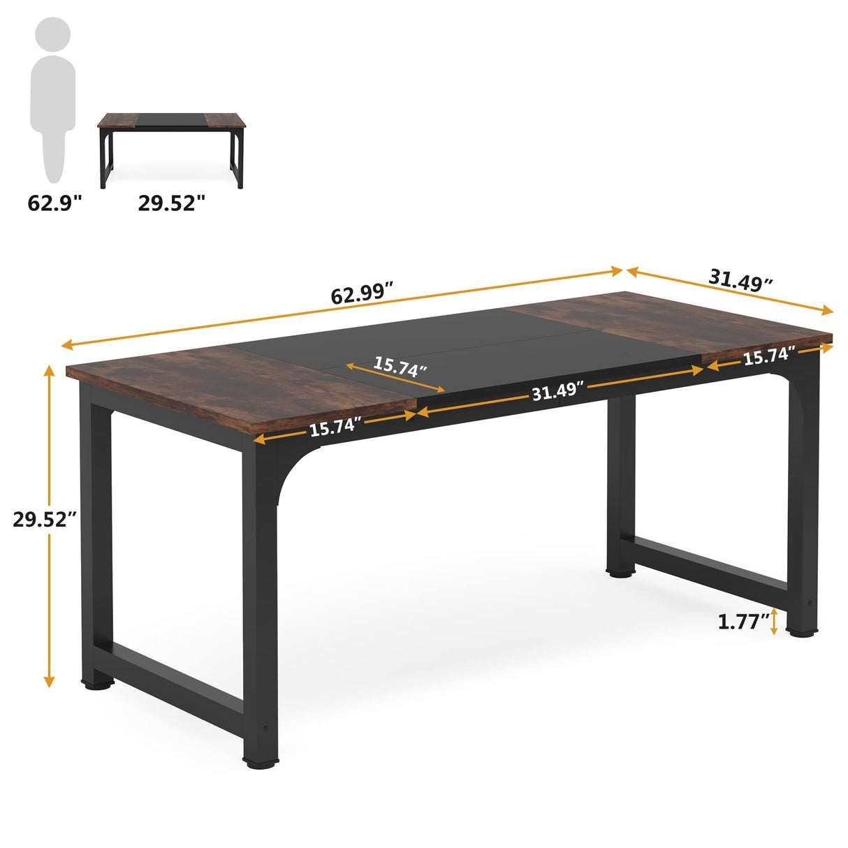 Tribesigns Conference Table, 63" W x 31.5" D Meeting Room Table Boardroom Desk for Office Conference Room, Splicing Board with Metal Frame, Rustic Brown/Black Tribesigns