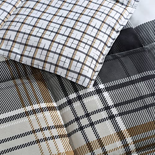 Eddie Bauer - Twin Comforter Set, Reversible Plaid Bedding with Matching Sham, Oeko-Tex Certified, Dorm Essentials (Normandy Grey) Eddie Bauer