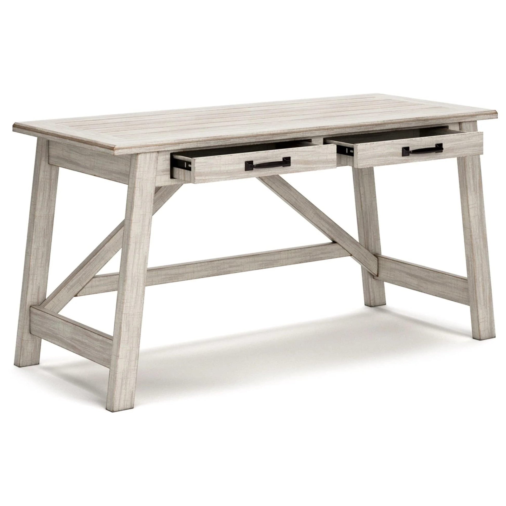 Signature Design by Ashley Carynhurst Farmhouse 60" Home Office Desk with Drawers, Distressed White - WoodArtSupply