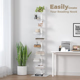 Nidouillet 9-Tier Metal Spine Bookshelf, Adjustable Vertical Tower for Books, Tall & Narrow Ladder Bookcase, Space-Saving Multipurpose Corner Storage Shelf, Display Stand, Tool-Free Assembly, White Nidouillet
