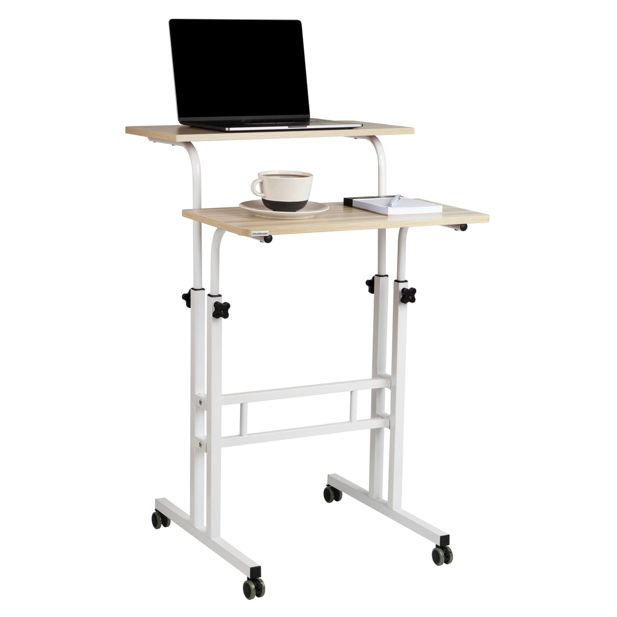 Mind Reader Standing Desk, Adjustable Height, Computer Desk, Laptop Desk, Portable, Rolling, 23.5"L x 19.5"W x 39"H, White Mind Reader