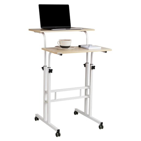 Mind Reader Standing Desk, Adjustable Height, Computer Desk, Laptop Desk, Portable, Rolling, 23.5"L x 19.5"W x 39"H, White Mind Reader