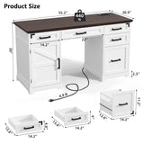 VOWNER 55" Executive Desk, Home Office Desk with Drawers and Storage Cabinet, Farmhouse Wood Desk Workspace for Work Study Writing, Charging Station, Letter/A4 File Drawer, White VOWNER