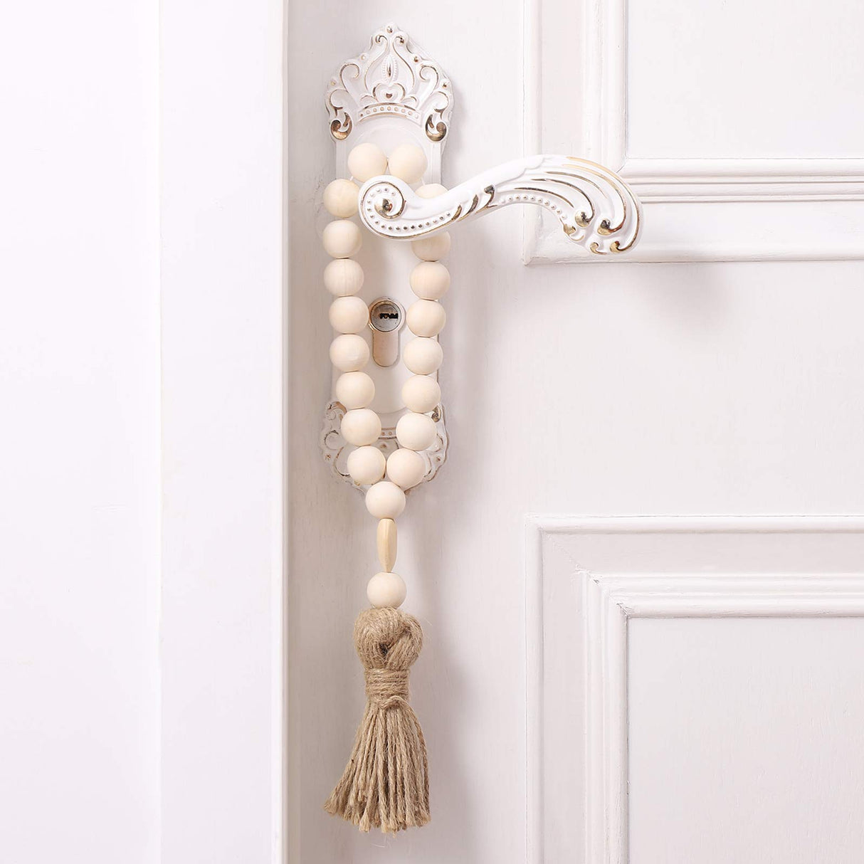 Garneck Wood Bead Garland,Farmhouse Tassels Beads, Rustic Country Decor Prayer Beads for Home Door Knob Christmas Decoration Garneck