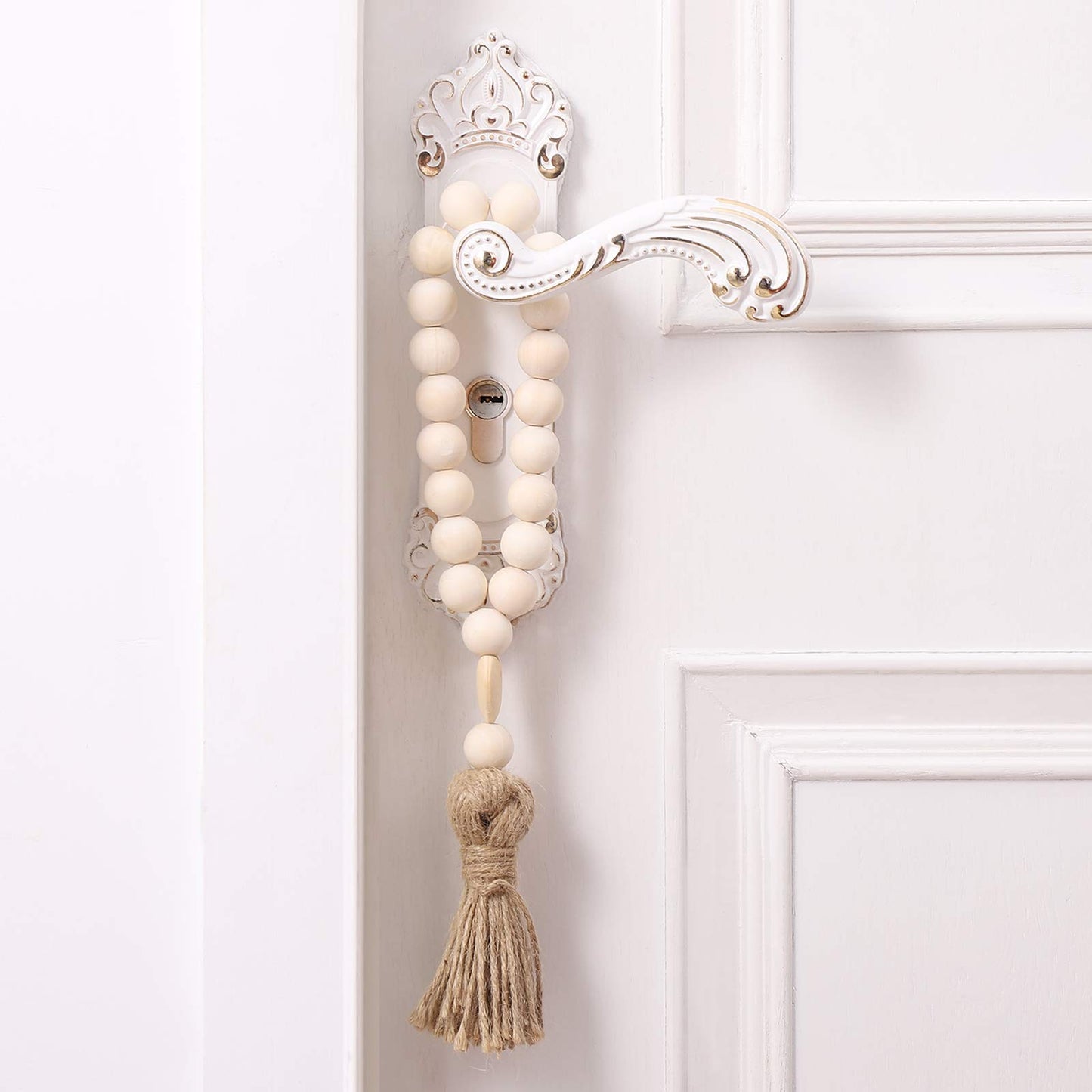 Garneck Wood Bead Garland,Farmhouse Tassels Beads, Rustic Country Decor Prayer Beads for Home Door Knob Christmas Decoration