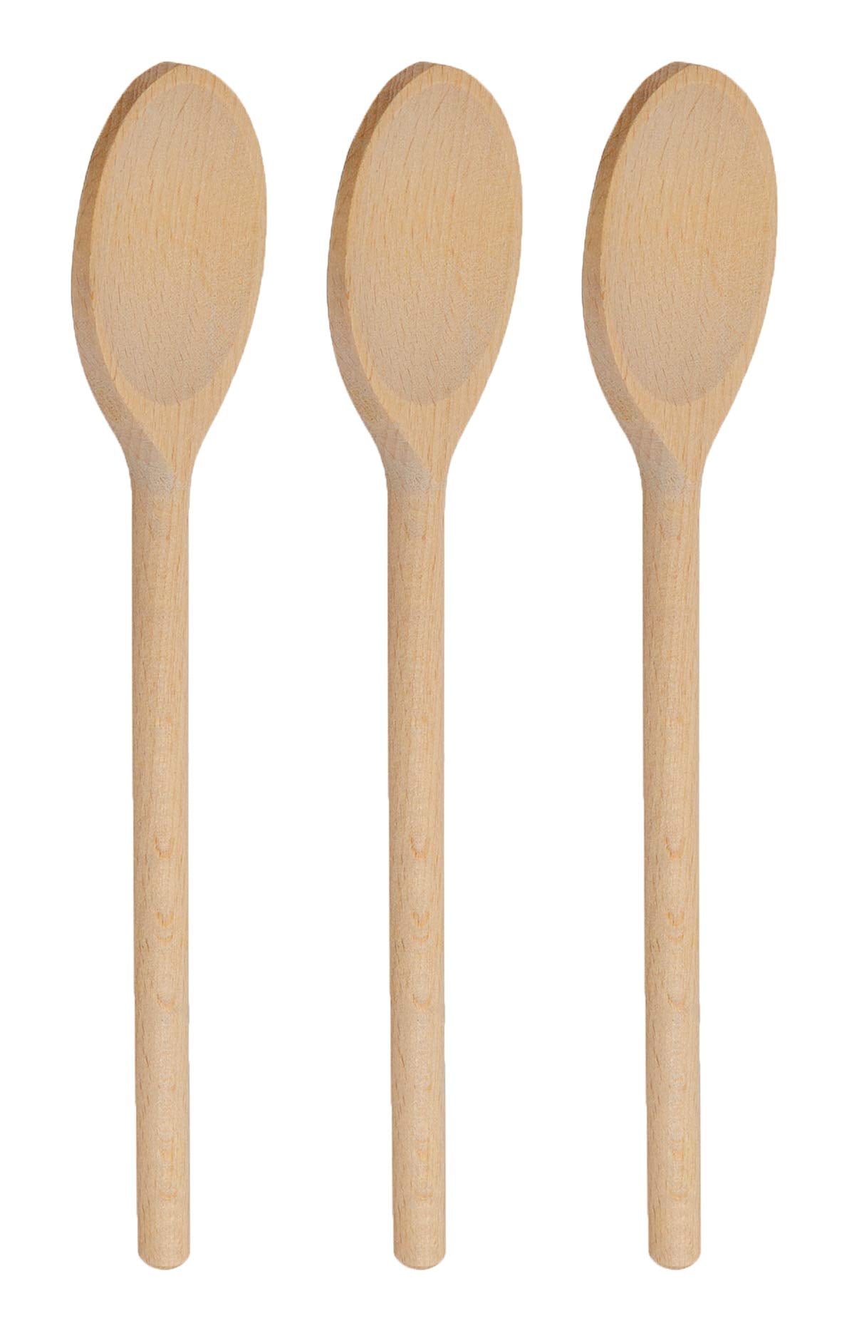 3PCS 12 Inch Long Wooden Spoons, Long Handle Wooden Cooking Mixing Oval Spoons Baking Cooking Tasting Stirring - Sauce Spoons. Made of Natural Beechwood BICB
