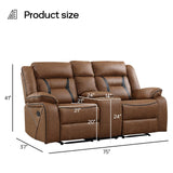 EBELLO Faux Leather Manual Loveseat Recliner, 2 Seat Reclining Sofa Chair with Center Console, Hidden Storage and Cup Holders, Daul Recliner for Living Room, Meeting Room, Brown (Loveseat) EBELLO