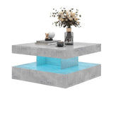 HedoAjim Grey LED Coffee Table for Living Room, Living Room Table 2-Tier Square Middle Center Table, Modern Coffee Tables with Storage, Contemporary Wood Tea Tables for Dining Reception HedoAjim
