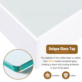 LUMISOL 27.5” High Glossy Square Coffee Table with LED Strip Lights, Modern Center Table with Frosted Tempered Glass Top, Coffee Table for Living Room, White LUMISOL